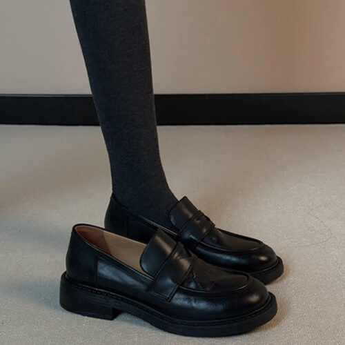 Steporae Black Work Dress Penny Loafers For Women