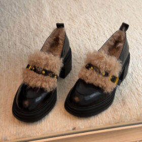 Steporae Retro Preppy Warm Black Loafers Women for Fall/Winter