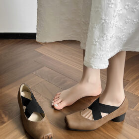 Steporae Ballet-Style Vintage Square Toe Comfy Mary Jane Heels