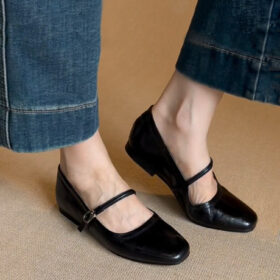 Steporae Retro Classic Black Leather Mary Jane Flats for Women