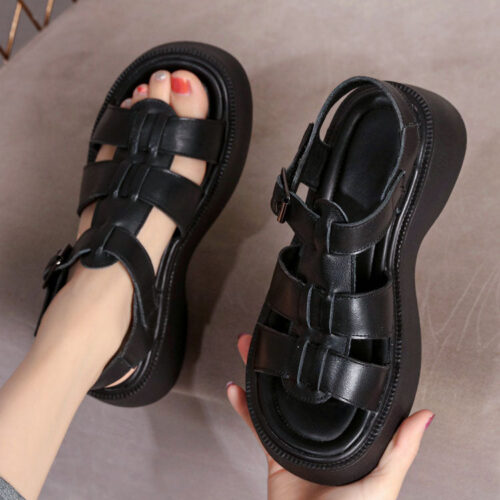 Alternative view of Summer Leather Woven Platform Sandals Slingback 34-43