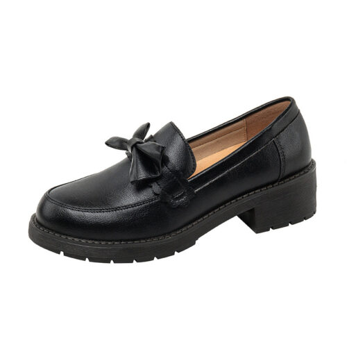 Bowknot British Style Chunky Heel Loafers