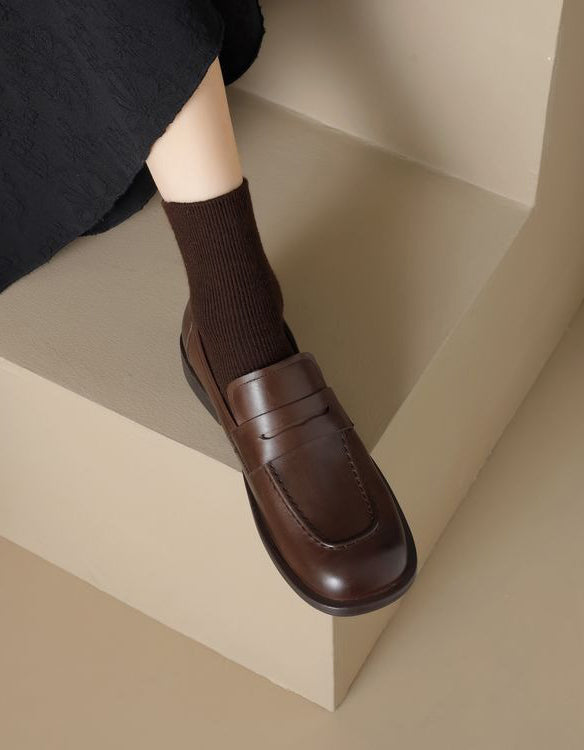 British Style Square Toe Penny Loafers for Women - Image 7