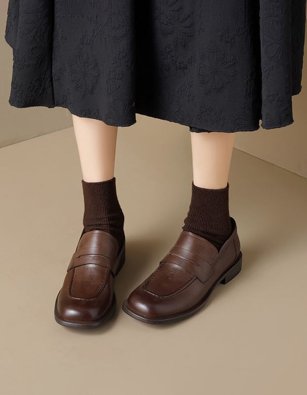 British Style Square Toe Penny Loafers for Women - Image 2