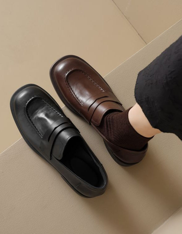 British Style Square Toe Penny Loafers for Women - Image 3