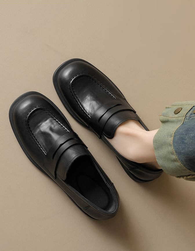 British Style Square Toe Penny Loafers for Women - Image 6