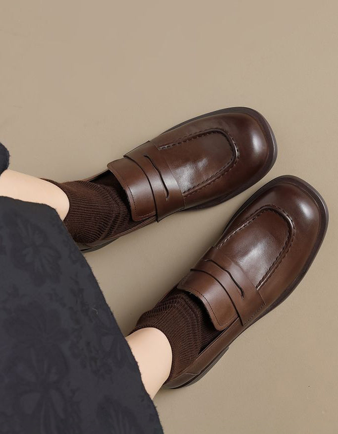 British Style Square Toe Penny Loafers for Women - Image 8