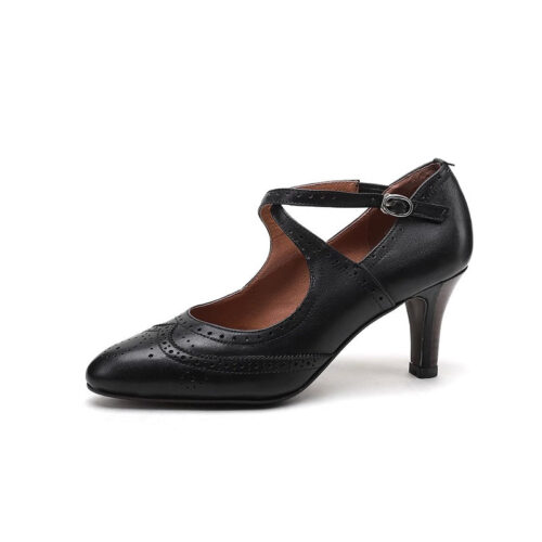 Brogue Style Vintage High-Heeled Cross-straps Mary Janes Heels