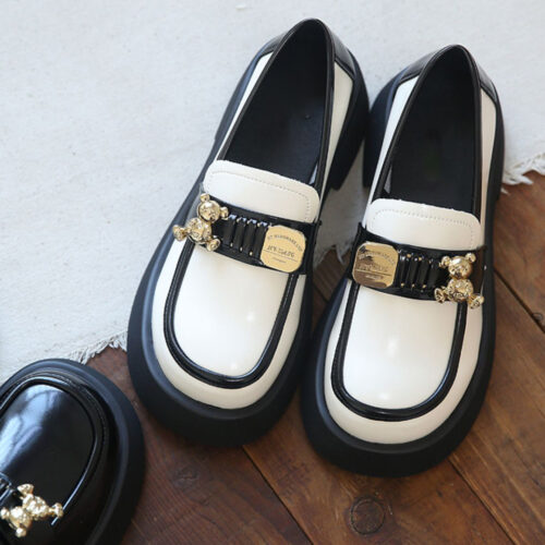 Alternative view of Gold-plated Bear Pin Decor Chunky Heels Mary Jane Shoes