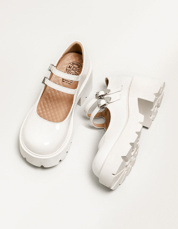 Double Buckle Chunky Heeled Mary Jane Shoes - Image 4