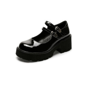 Double Buckle Chunky Heeled Mary Jane Shoes