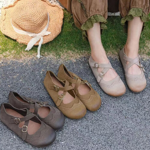 Alternative view of Handmade Retro Brogue Style Cross Strap Flats