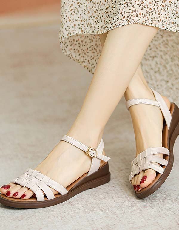 Leather Woven Summer Flat Sandals Slingback - Image 6