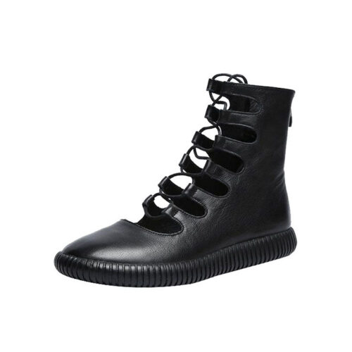 Cut-out Front Lace-up Retro Leather Summer Boots