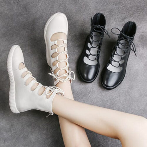 Alternative view of Cut-out Front Lace-up Retro Leather Summer Boots