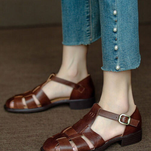 Alternative view of Pointed Toe Vintage British Style T-strap Sandals