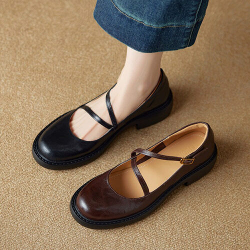 Alternative view of Real Leather Cross Buckle Mary Jane Shoes