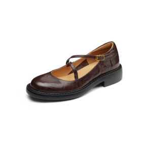 Real Leather Cross Buckle Mary Jane Shoes