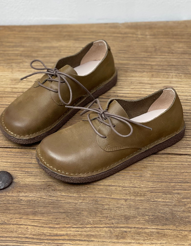 Soft Leather Comfortable Lace Up Retro Flat Shoes - Image 5