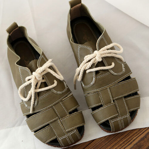 Alternative view of Summer Breathable Leather Woven Retro Flat Shoes