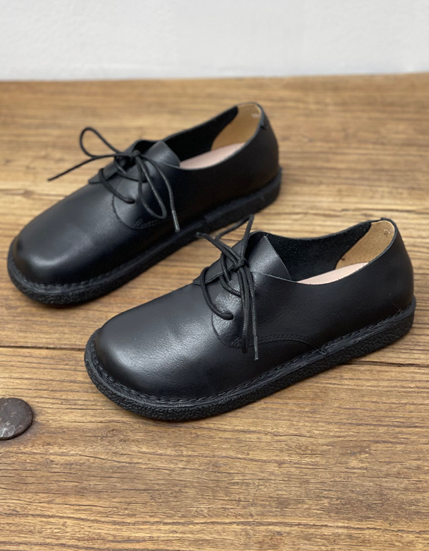 Soft Leather Comfortable Lace Up Retro Flat Shoes - Image 7