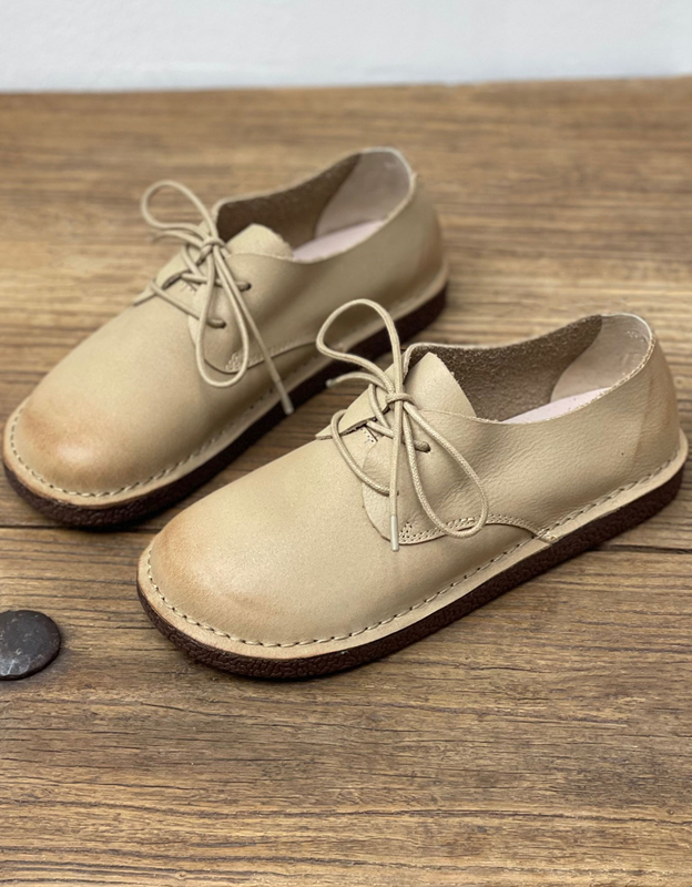 Soft Leather Comfortable Lace Up Retro Flat Shoes - Image 6